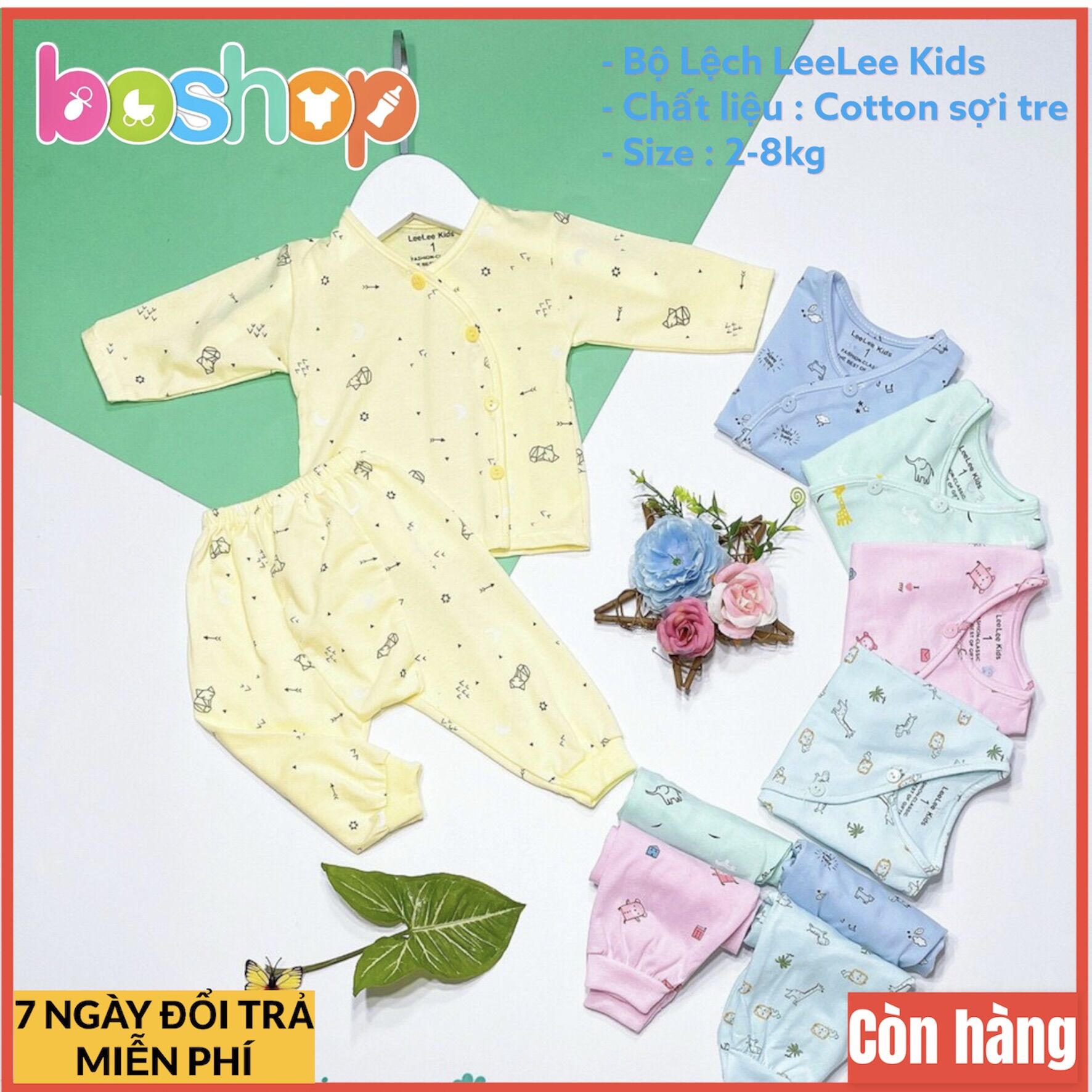 Bộ quần áo Leelee kids hoạ tiết, vải cotton sợi tre