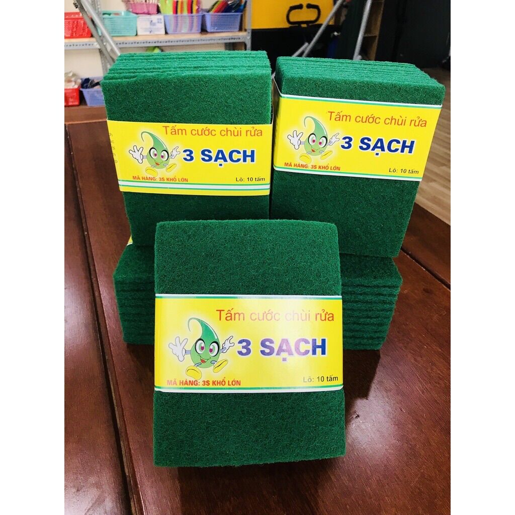 Set 10 miếng cước XANH rửa chén Lớn (13x15cm)