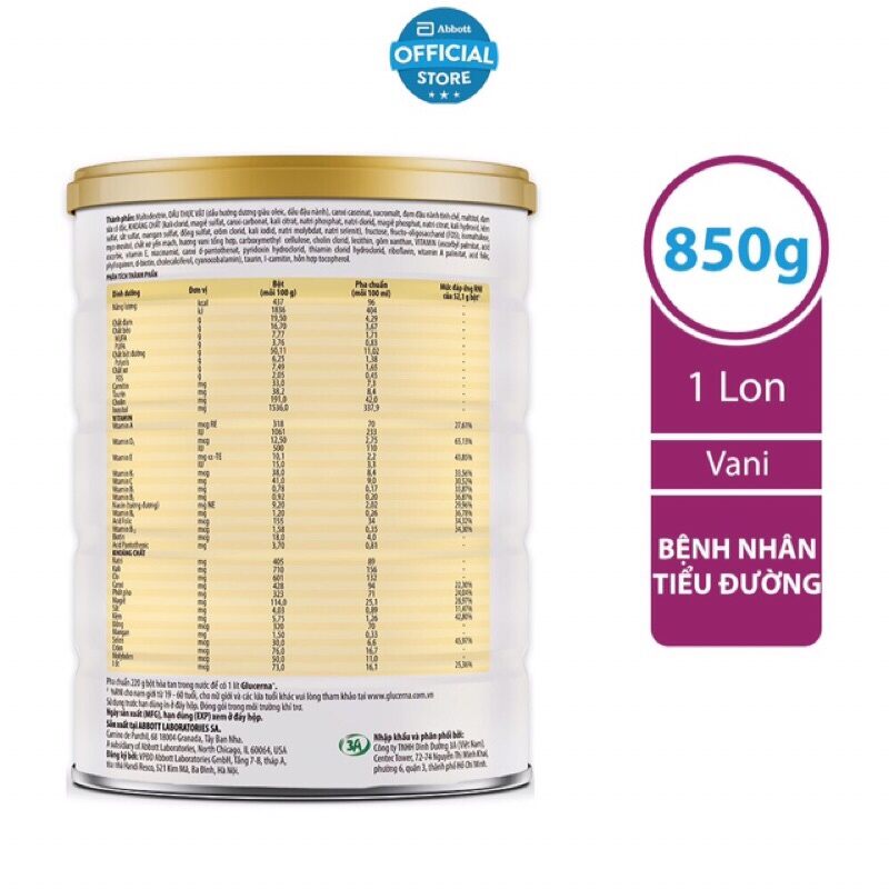 [Date 2024] Sữa bột Abbott Glucerna Vani 850g cho người tiểu đường
