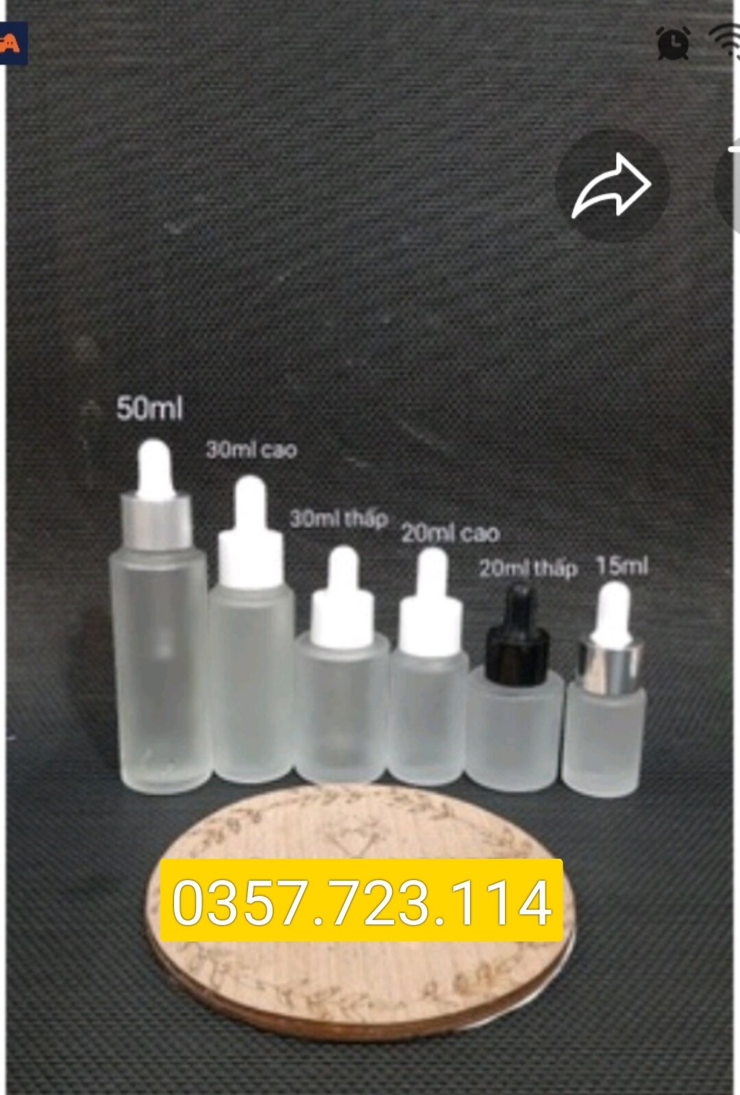 Chai thủy tinh mờ vai vuông đầu bóp serum 10ml,20ml,30ml,50ml