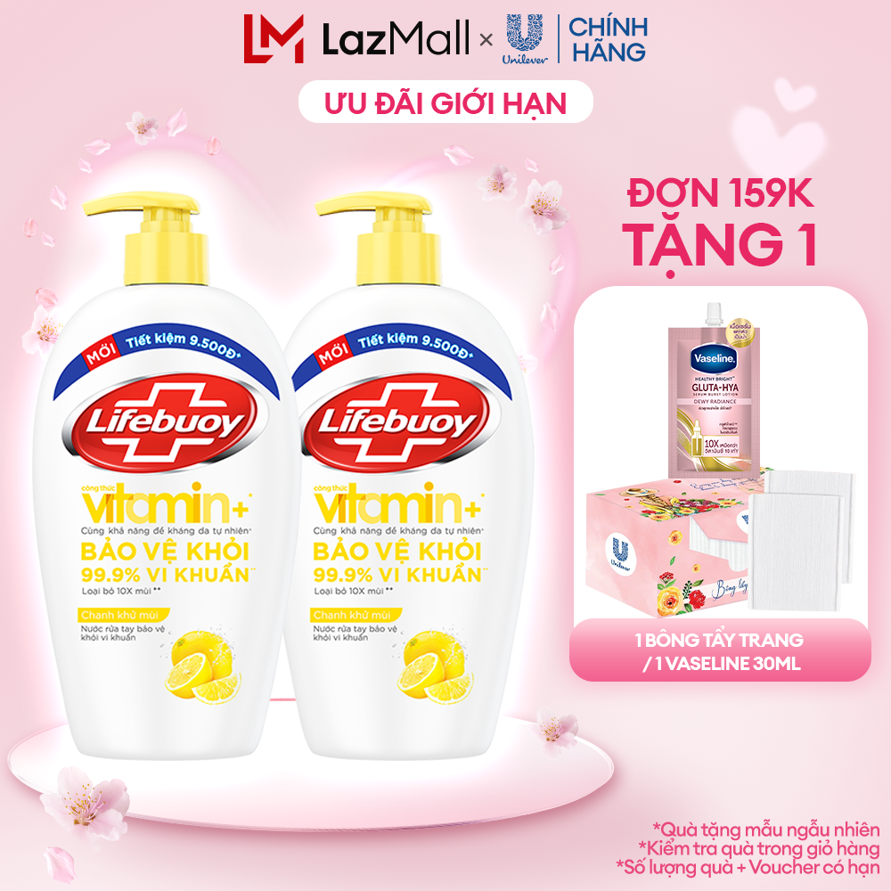 Combo Nước rửa tay Lifebuoy công thức Vitamin+  Bạc Bảo Vệ 450G & Sữa Dưỡng Ẩm chai 450g