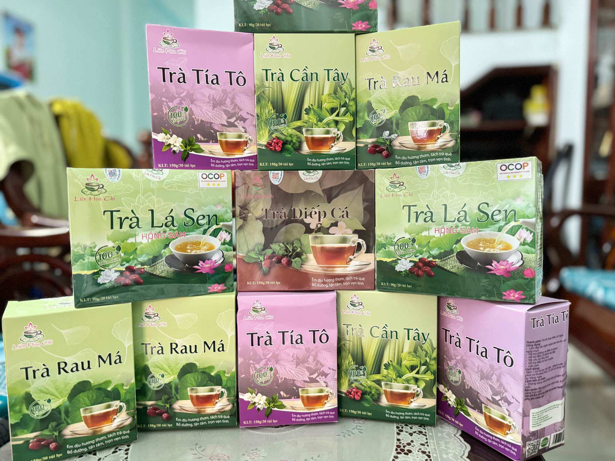 Trà túi lọc lá sen hồng sâm Liên Hoa Chi