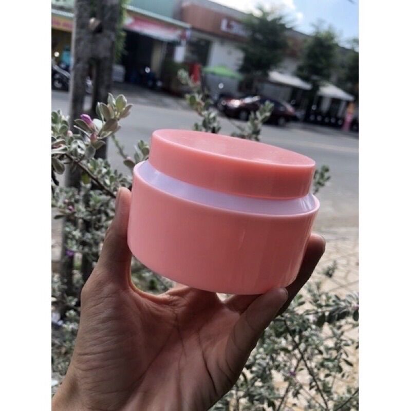 Hủ đựng kem body 200gr màu hồng viền trắng