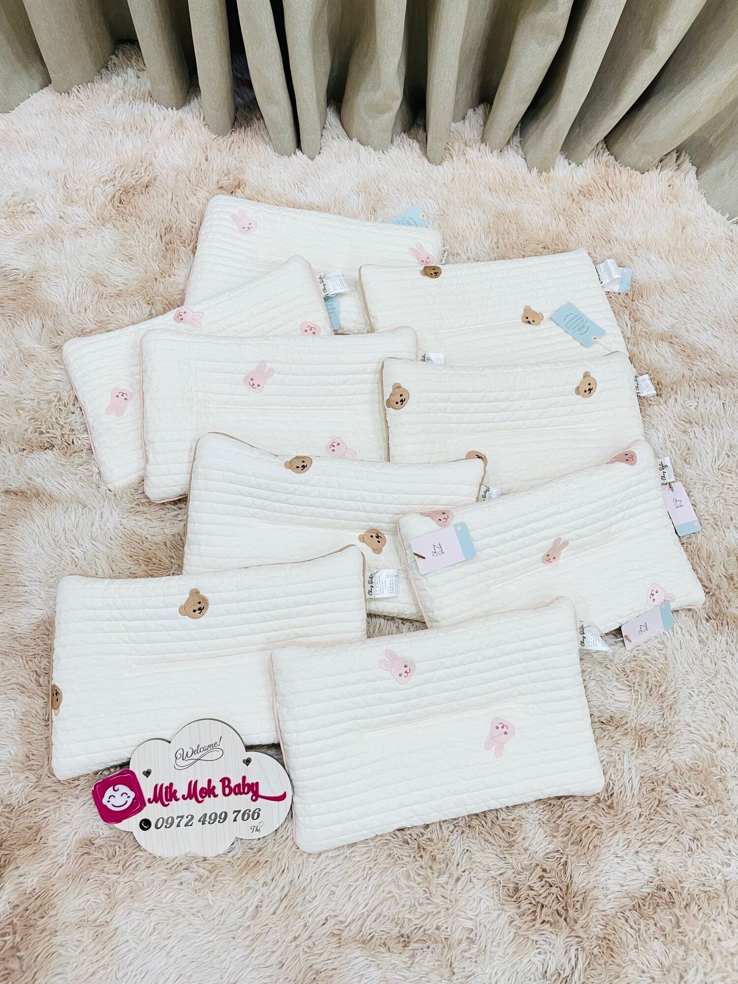 Gối nằm cho bé sơ sinh Hàn quốc hình chữ nhật CHEZBEBE, thoáng khí và mềm mại, dễ giặt