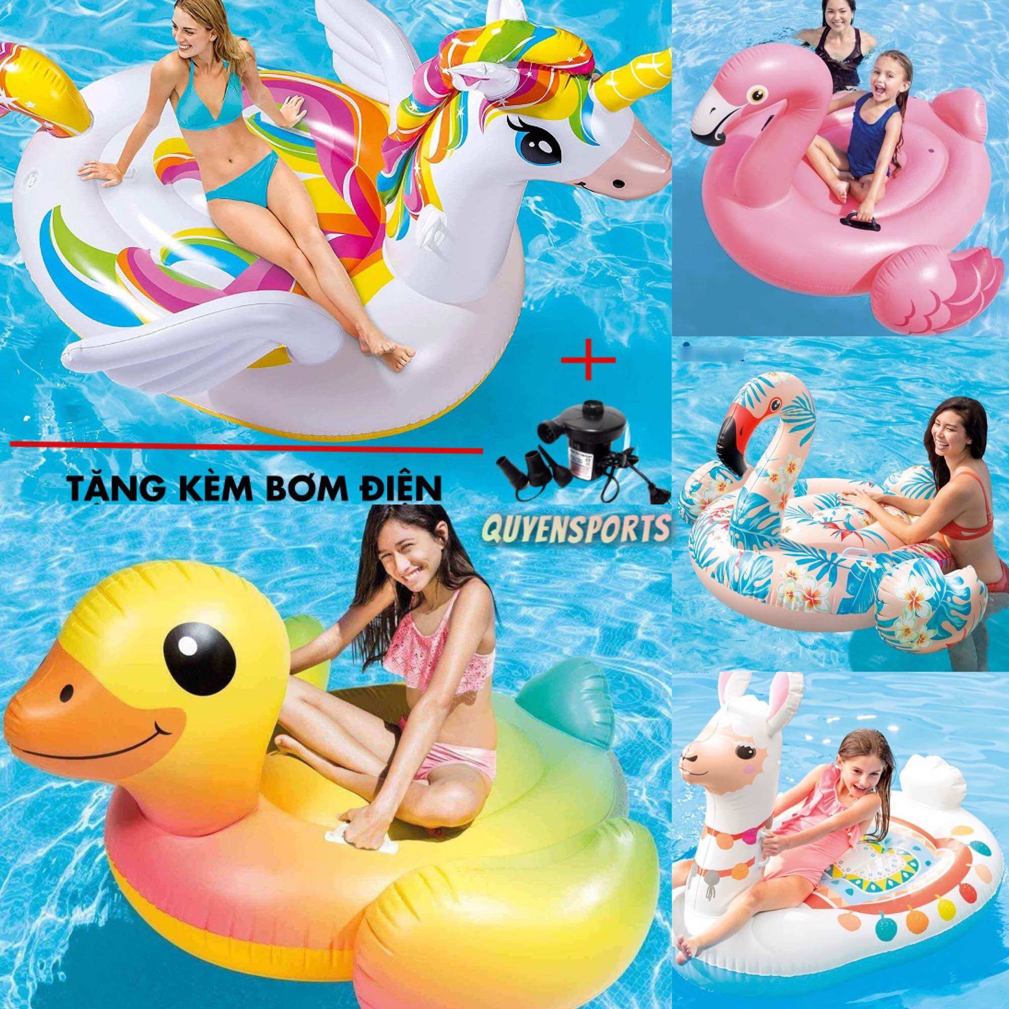 [Tặng Bơm Điện+Kính Bơi]Phao Thú Khổng Lồ,Phao Hồng Hạc,Ngựa Thần,Vịt Vàng Bigsize-Quyensports