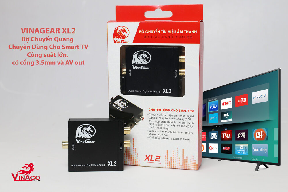 Bộ chuyển đổi tín hiệu âm thanh số optical ra av XL2 hãng Vinagear. DAC giúp chuyển đổi tín hiệu âm thanh số từ smart tivi ra loa chất lượng cao