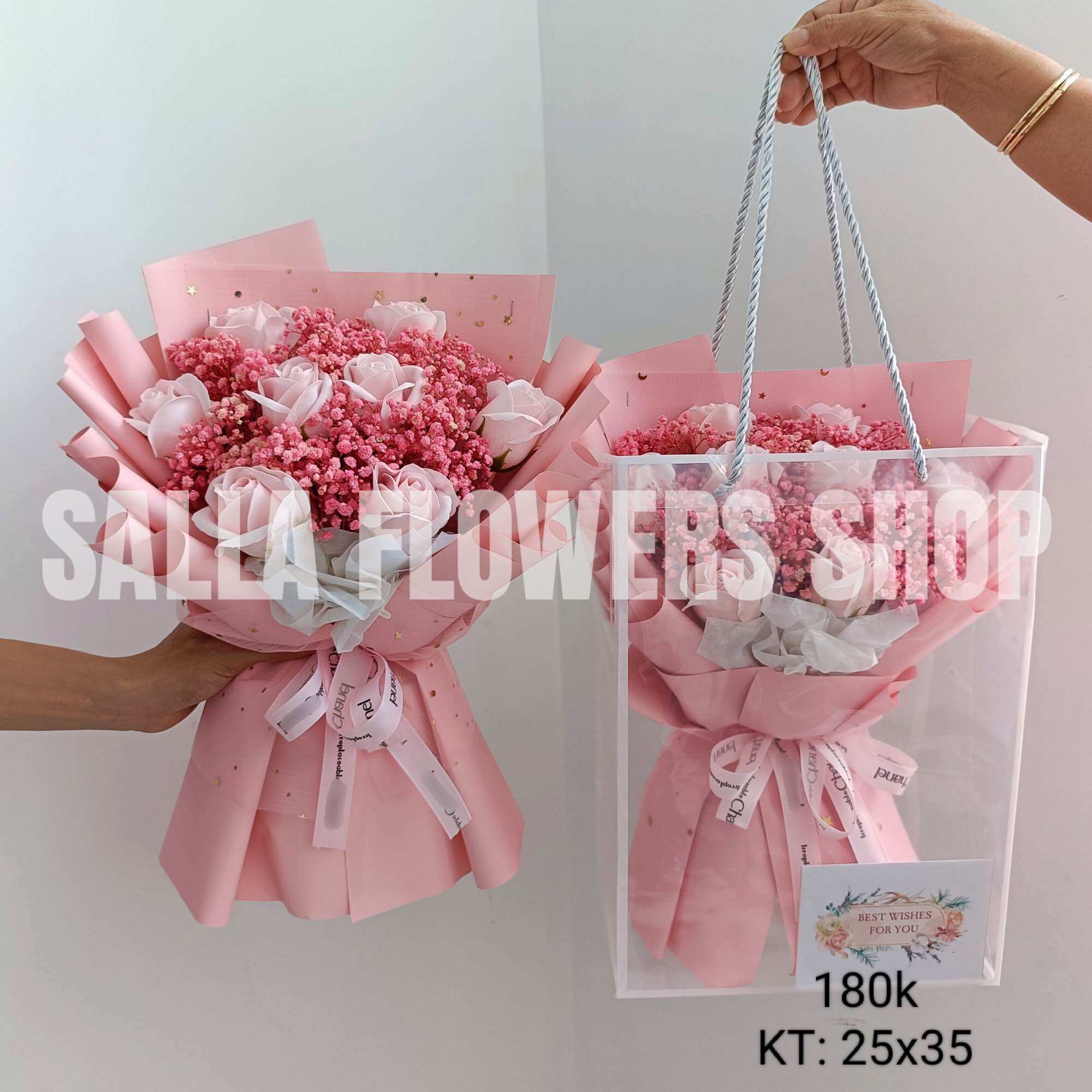 Set túi hoa sáp 8 bông mix baby hồng+ Tặng kèm túi và thiệp