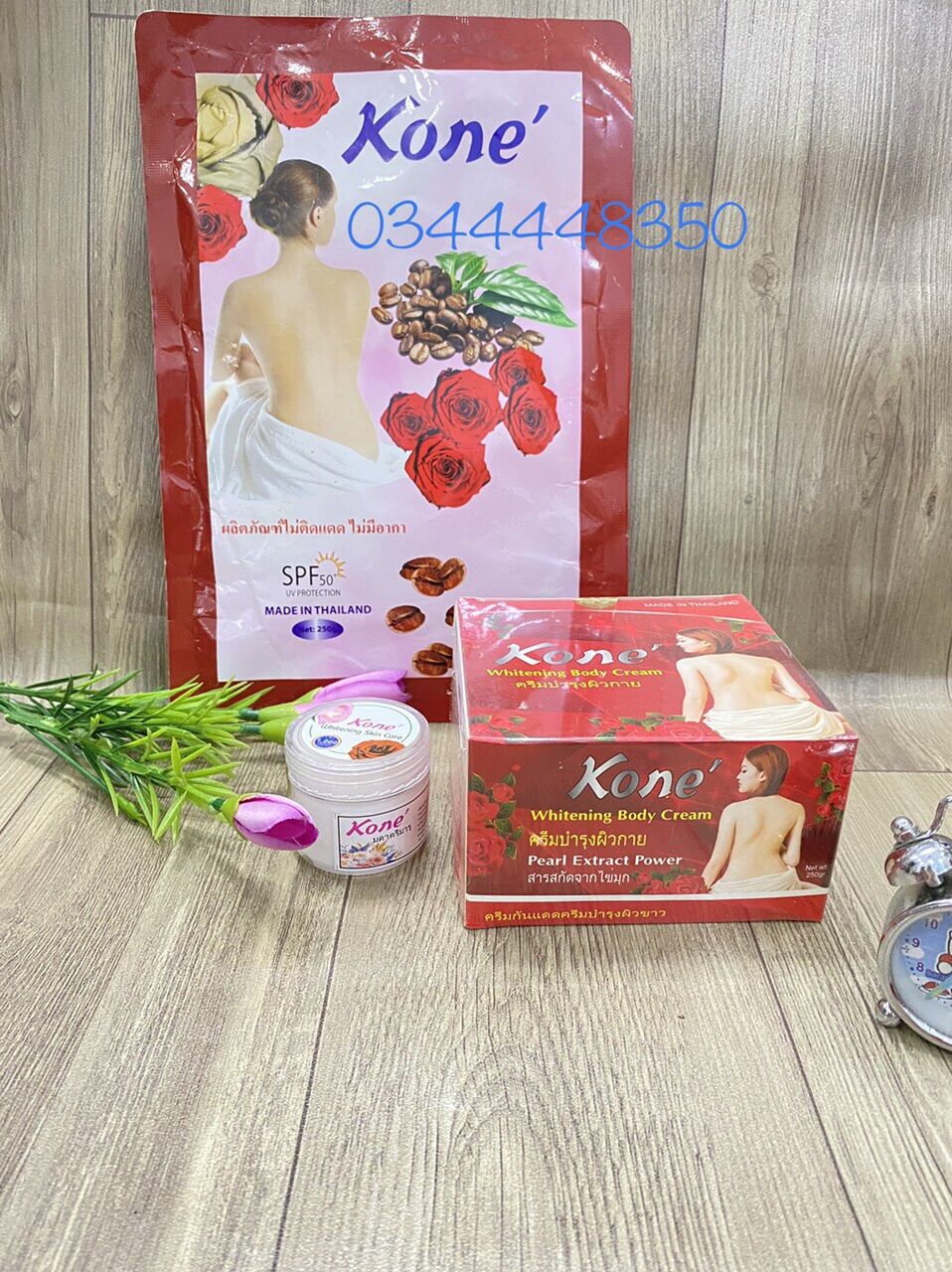 Combo 3 món kem body kone + kích trắng kone + tắm trắng kone