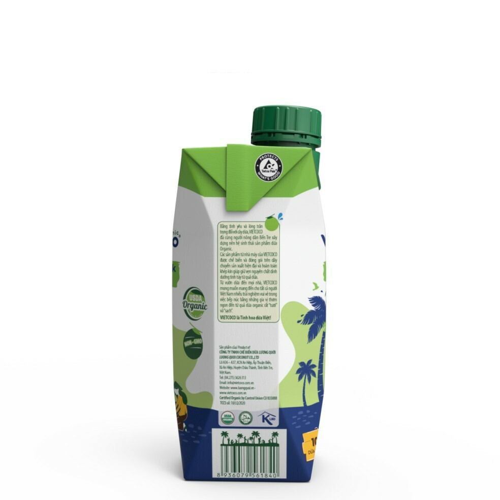 Sữa dừa Organic(hữu cơ) Vietcoco hộp 330ml nắp vặn