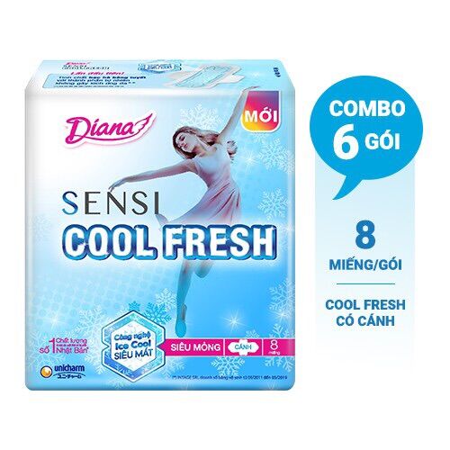 Túi 6 gói băng vệ sinh Diana mát lạnh Sensi Cool Fresh