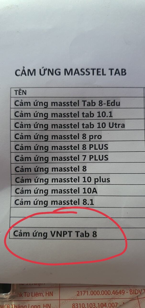 cảm ứng masstel tab 8.1