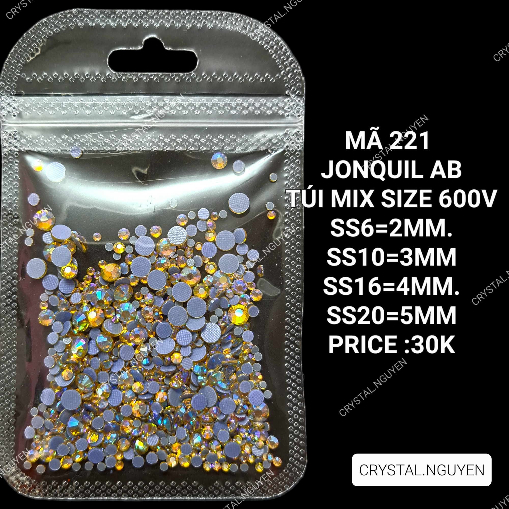 MÃ 221 JONQUIL AB- ĐÁ NAIL KHAY - ĐÁ TÚI MIX SIZE- ĐÁ LẺ SIZE
