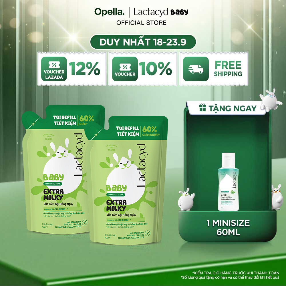 Bộ 2 Túi Refill - Sữa Tắm Gội Trẻ Em Lactacyd Milky Bảo Vệ, Nuôi Dưỡng Da và Tóc Bé Vượt Trội 400ml
