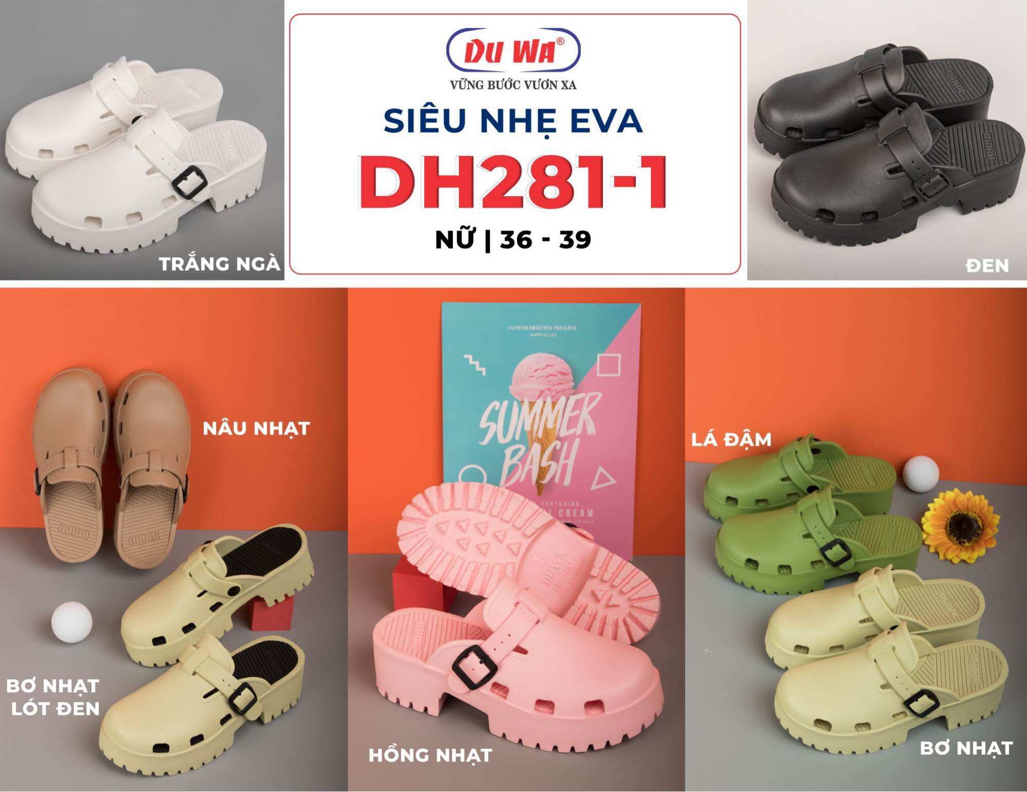 Dép bít nhựa đế cao nữ thời trang nhiều màu size 36-39