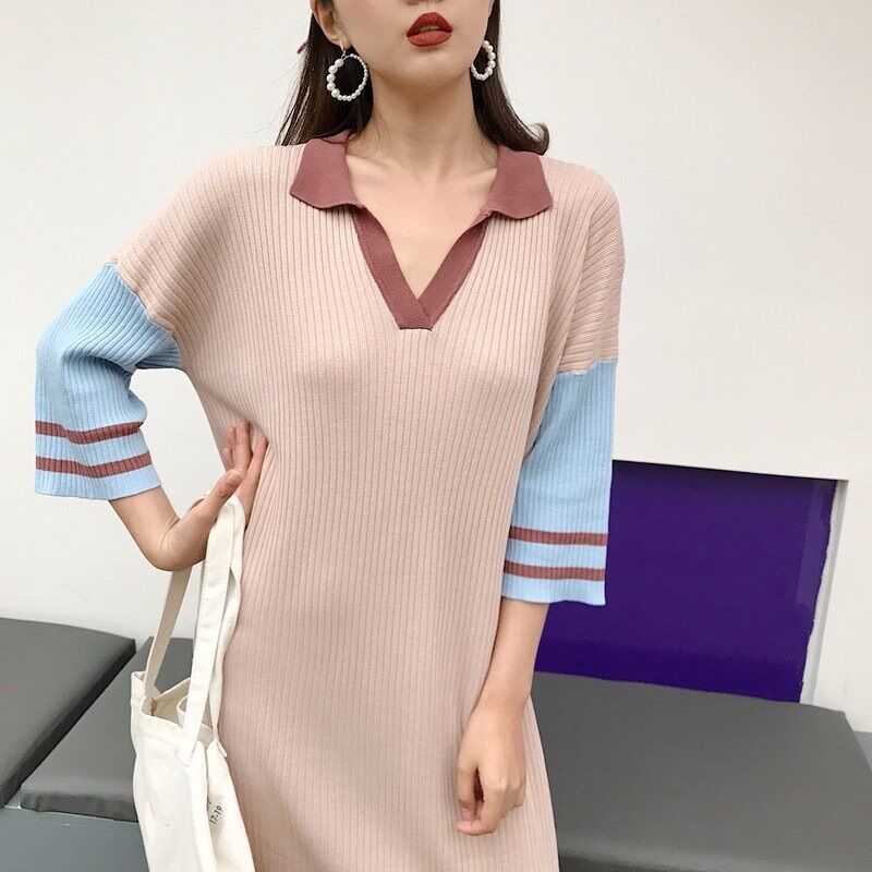 Váy len cổ chữ v