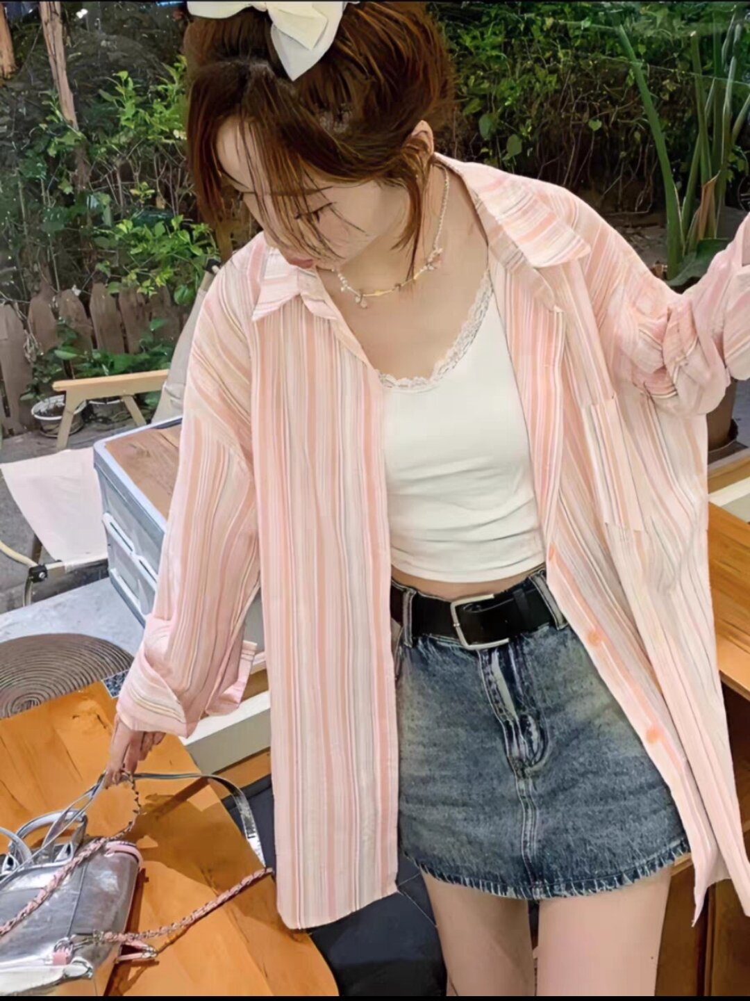 Áo sơ mi oversize kẻ sọc chất thô đũi hàn quốc