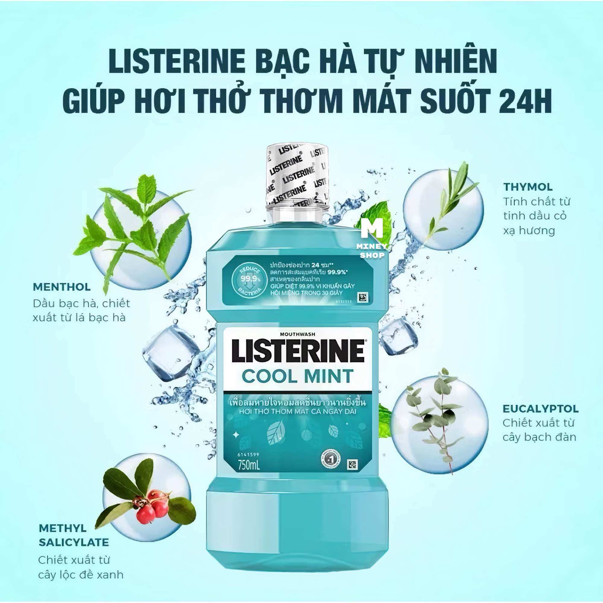 Nước Súc Miệng Listerine 750ml (tặng kèm chai 250ml) Thái