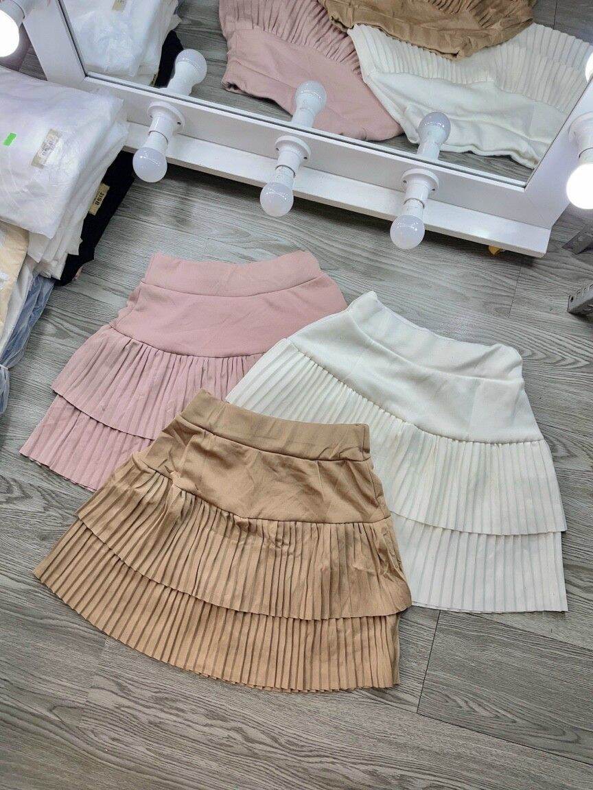 Chân váy dập ly 2 tầng, chân váy ngắn, phụng hoàng