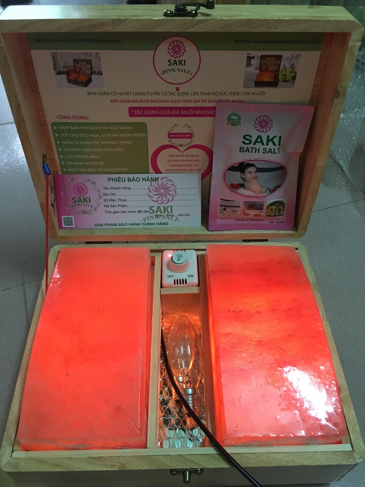 Hộp đá muối massage chân Himalaya đá đôi cong 5cm (loại 2 viên đá bao đẹp)