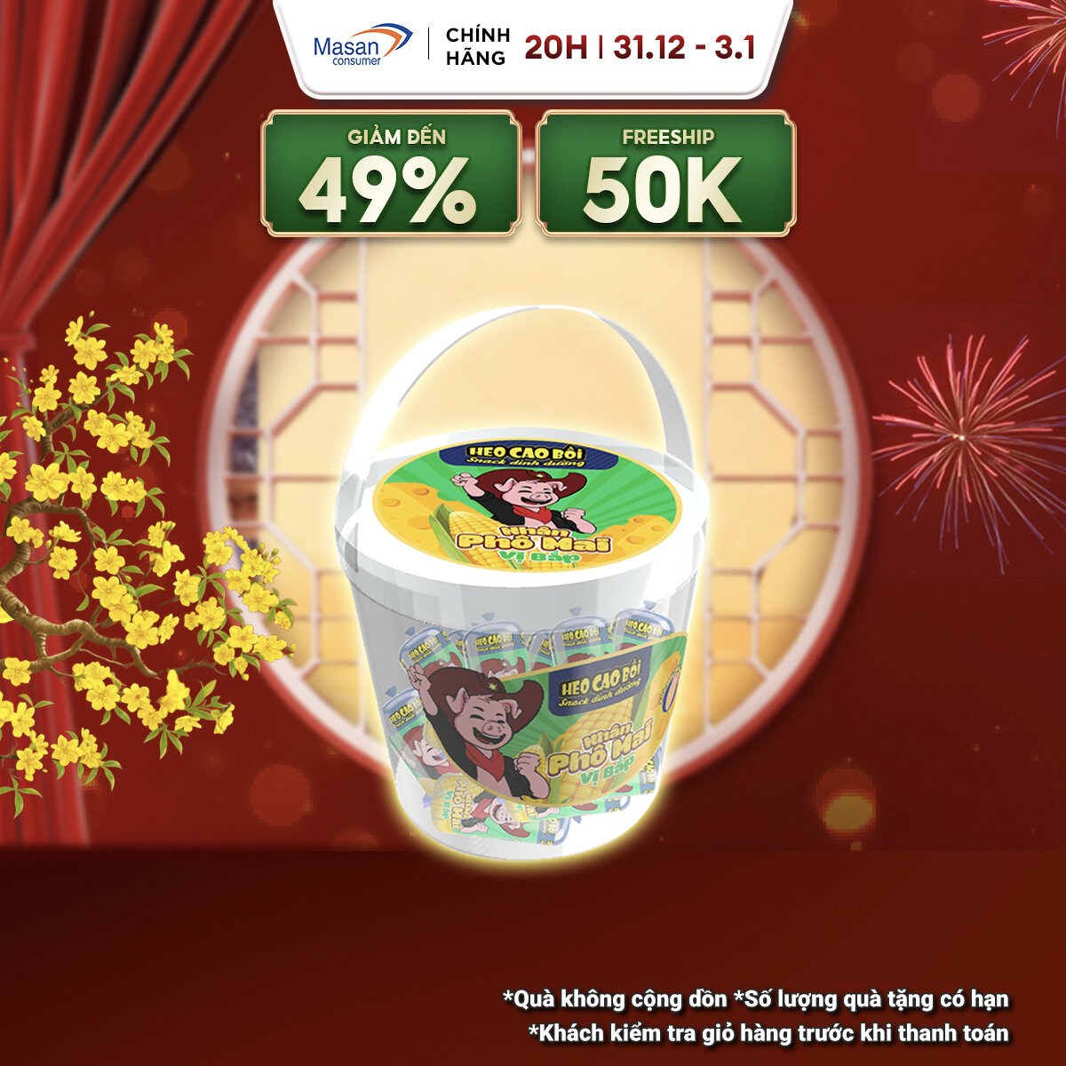   15.12-29.12 Voucher 18% CHO ĐƠN TỪ 199K  Chọn loại  Xô Xúc Xích Tiệt Trùng Heo Cao Bồi Nhân Phô Mai Vị Bắp Xô 12Cây X 32Gr 