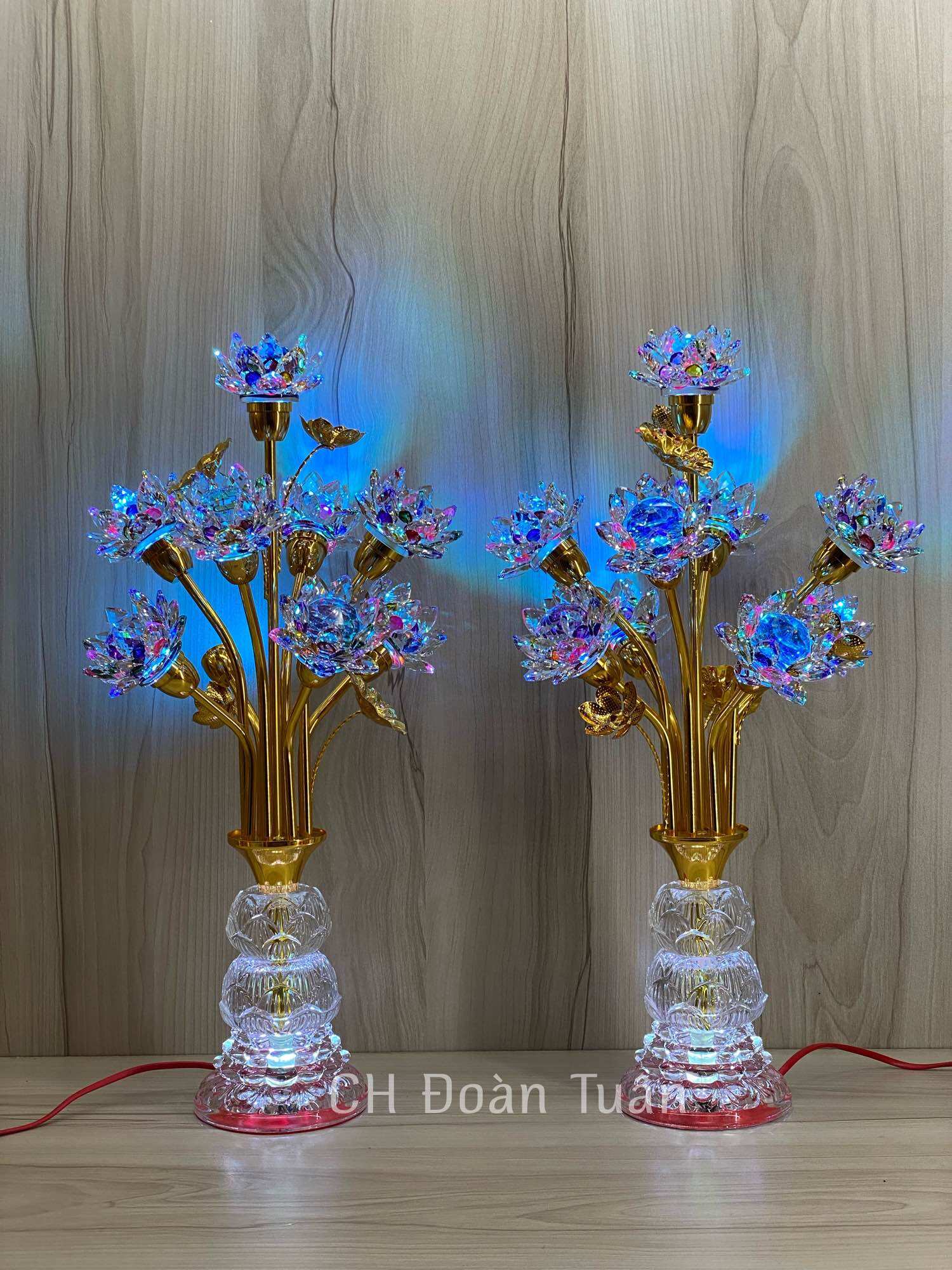 Cặp đèn bình bông pha lê cao cấp-đèn bình trang trí bàn thờ