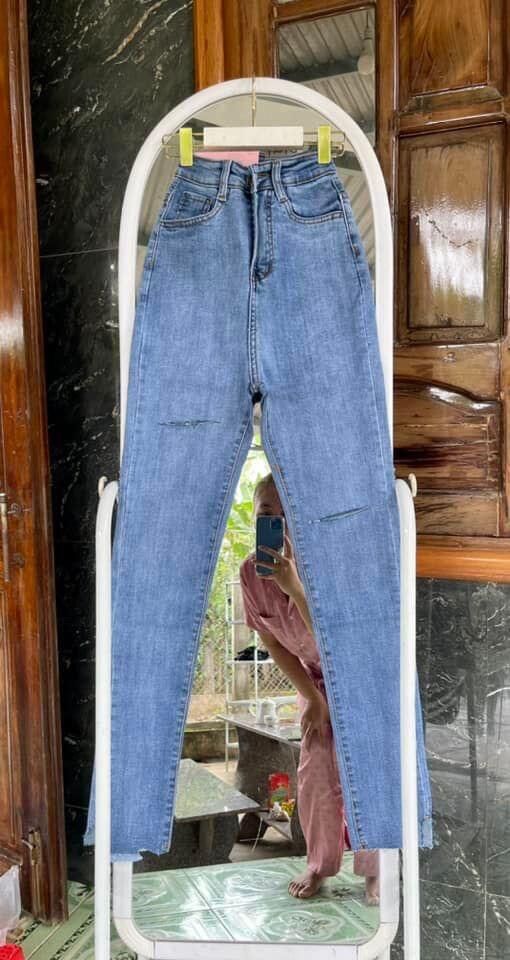 Jeans dài lưng cao co giãn rách PT