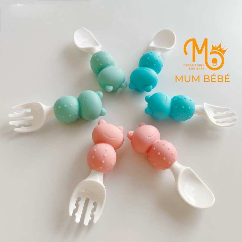 Thìa dĩa tập xúc MUMBEBE,thìa nĩa tập ăn cho bé tập ăn dặm