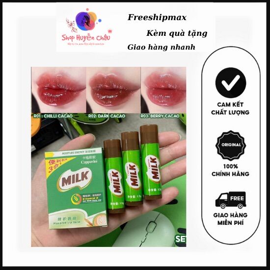 Set 3 son dưỡng có màu cappuvini milk dưỡng ẩm đào caco milo siêu đẹp