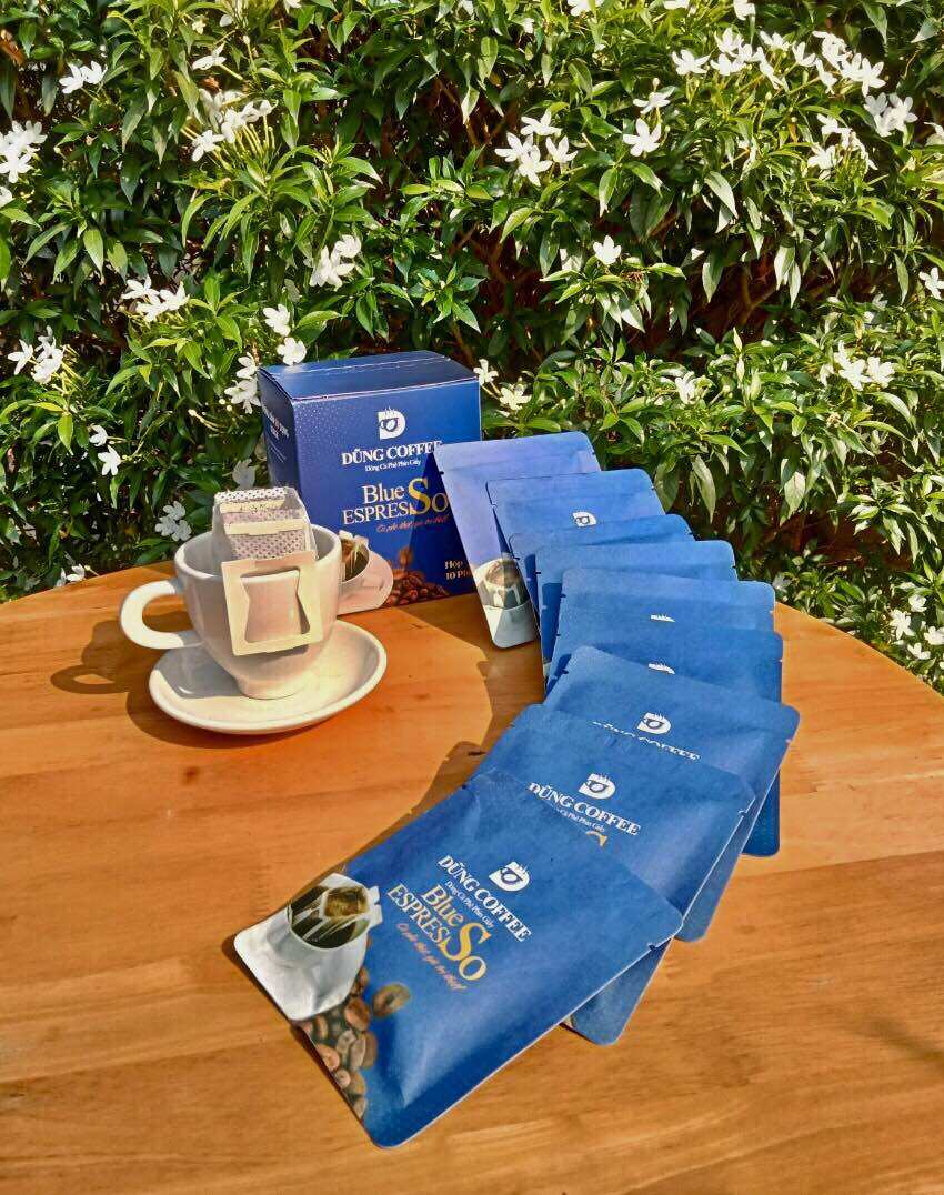 Cà Phê Phin Giấy BLUE ESPRESSO ( Hộp 10 phin x 13g & 10 gói đường). DŨNG COFFEE - cà phê thật, giá trị thật!