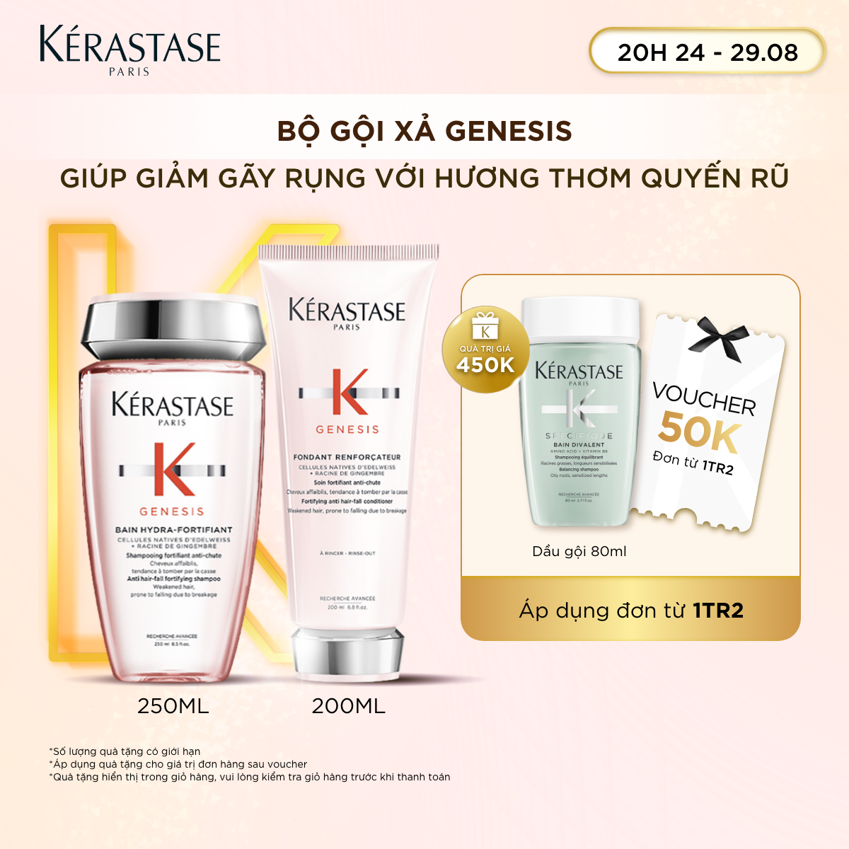 Bộ gội xả ngừa tóc gãy rụng Kérastase Genesis (Bain Hydra-Fortifiant 250ml + Fondant Renforcateur 200ml)