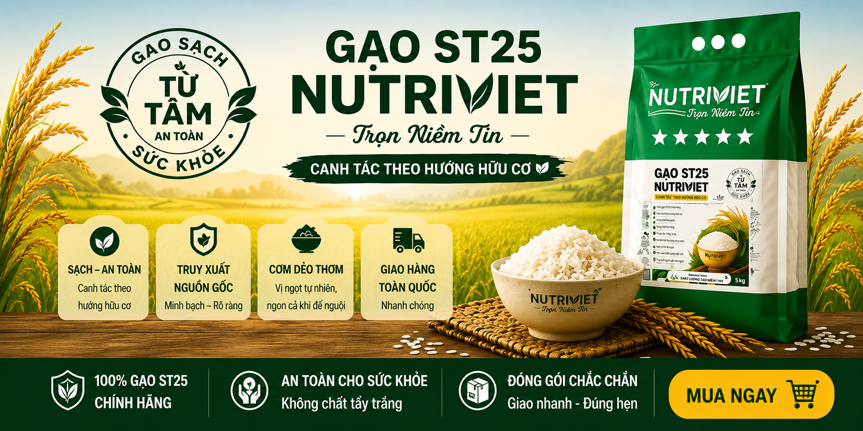 Gạo ST25 Nutriviet 5kg - Sạch, An toàn, Truy xuất nguồn gốc