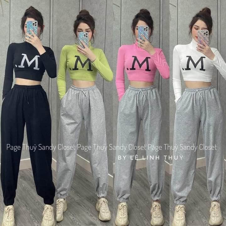 Quần jogger nữ bo gấu trơn chất thun da cá