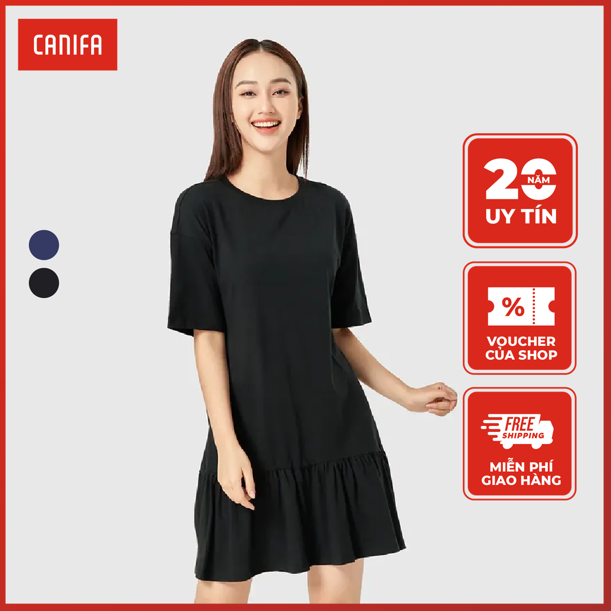 Váy liền nữ canifa váy liền nữ đuôi cá chất liệu 100% cotton thoáng mát thoải mái 6ds22s023