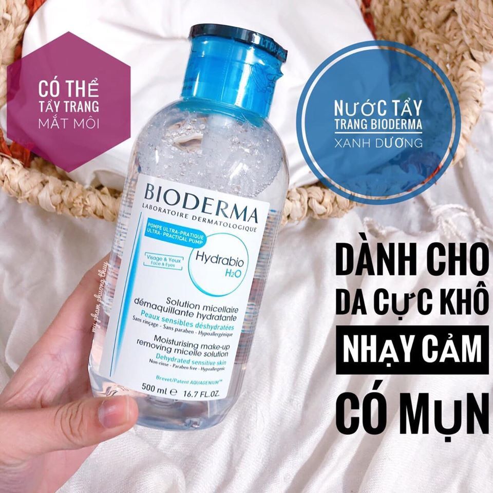 Nước tẩy trang dành khô, da nhạy cảm. Nước tẩy trang Bioderma Xanh Dương