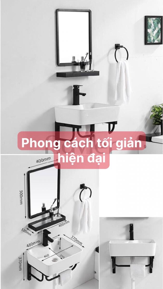 Bồn rửa mặt treo tường, KỆ LAVABO RỬA MẶT 4 MÓN( gương+ kệ kính+ lavabo+khung treo)