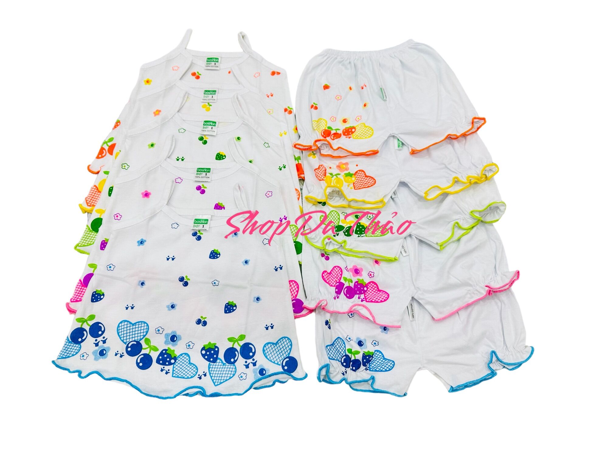 Combo 05 bộ dâu 2 dây bé gái