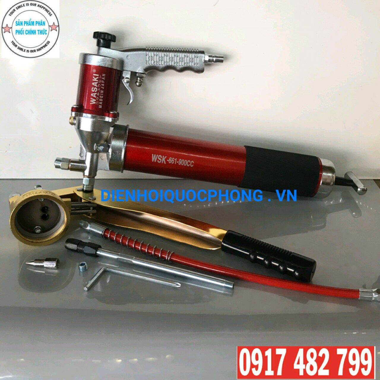 Dụng cụ bơm mỡ bò hai chức năng hơi và tay dung tích 900cc