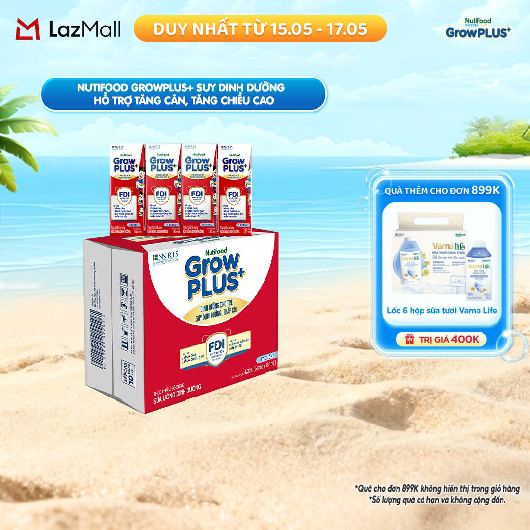 Thùng 24 hộp Sữa Nước Pha Sẵn Nutifood GrowPLUS+ Suy Dinh Dưỡng (Đỏ) - Hỗ trợ tăng cân, tăng chiều cao Ít đường 180ml - Trên 1 tuổi (Bao bì tùy đợt nhập hàng)