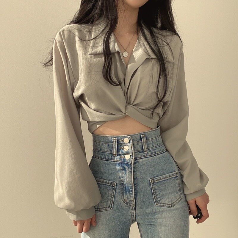 Áo sơ mi lụa croptop cách điệu siêu xinh dành cho phái nữ