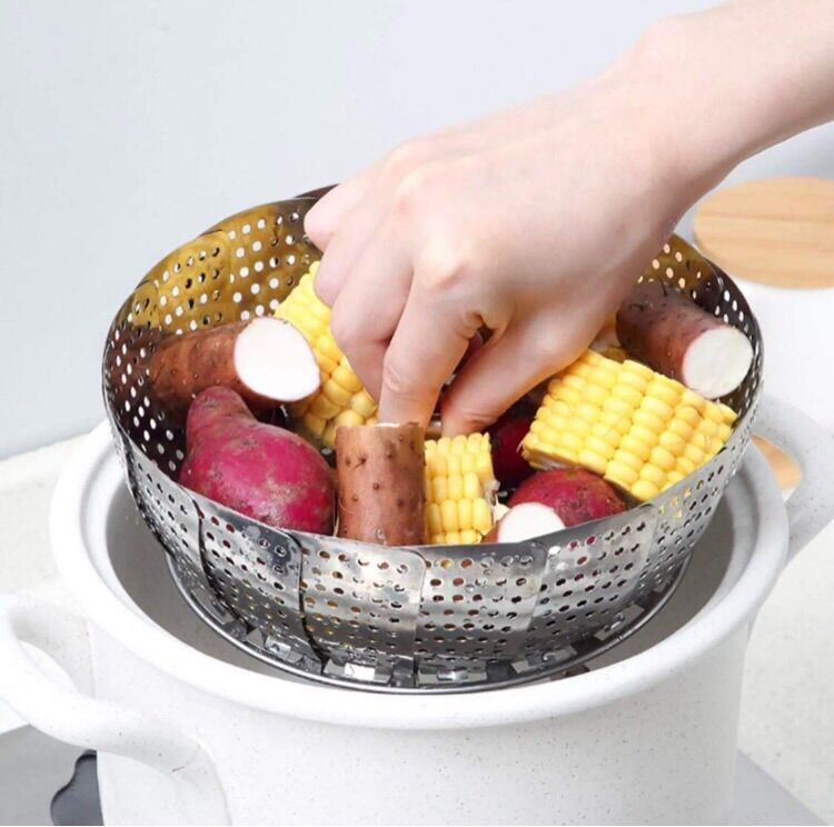 Xửng hấp vỉ hấp rổ hấp inox 3 chân gấp gọn 24cm