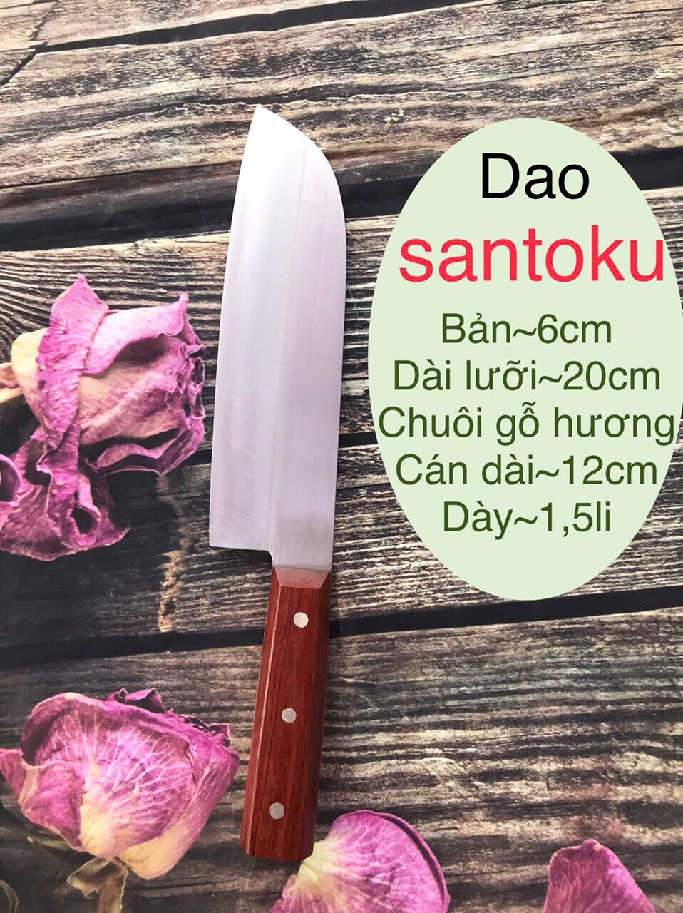 Dao santoku thép trắng không rỉ hàng thủ công