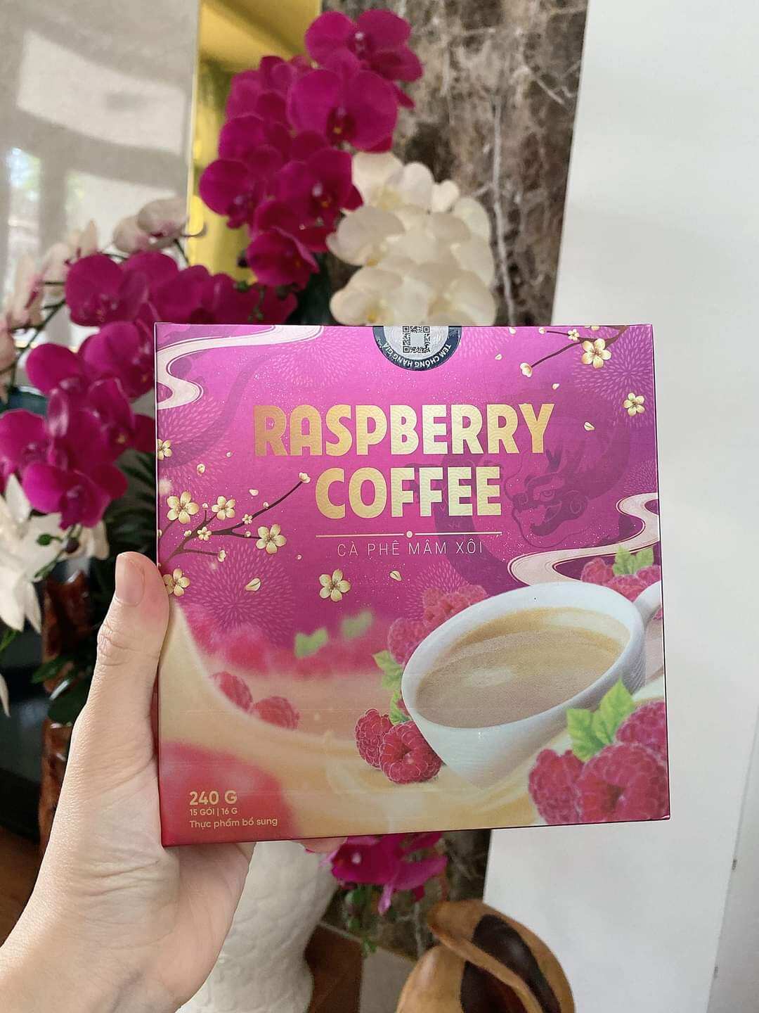 Cà phê mâm xôi giảm cân raspberry coffee chính hãng - hộp 15 gói