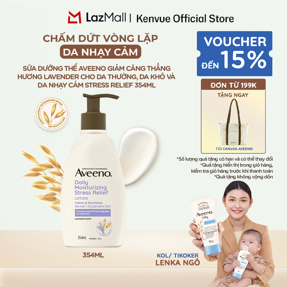 Sữa dưỡng thể giảm căng thẳng Hương Lavender cho da thường, da khô và da nhạy cảm Aveeno Stress Relief 354ml