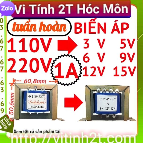 Biến áp 1a nhiều đầu ra 0v-3v-6v-9v-12v-15v - tuần hoàn