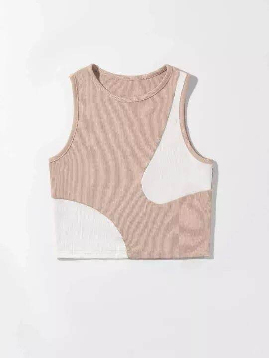 Áo croptop màu HỒNG DA Vá 2 mảnh sữa  (0810)