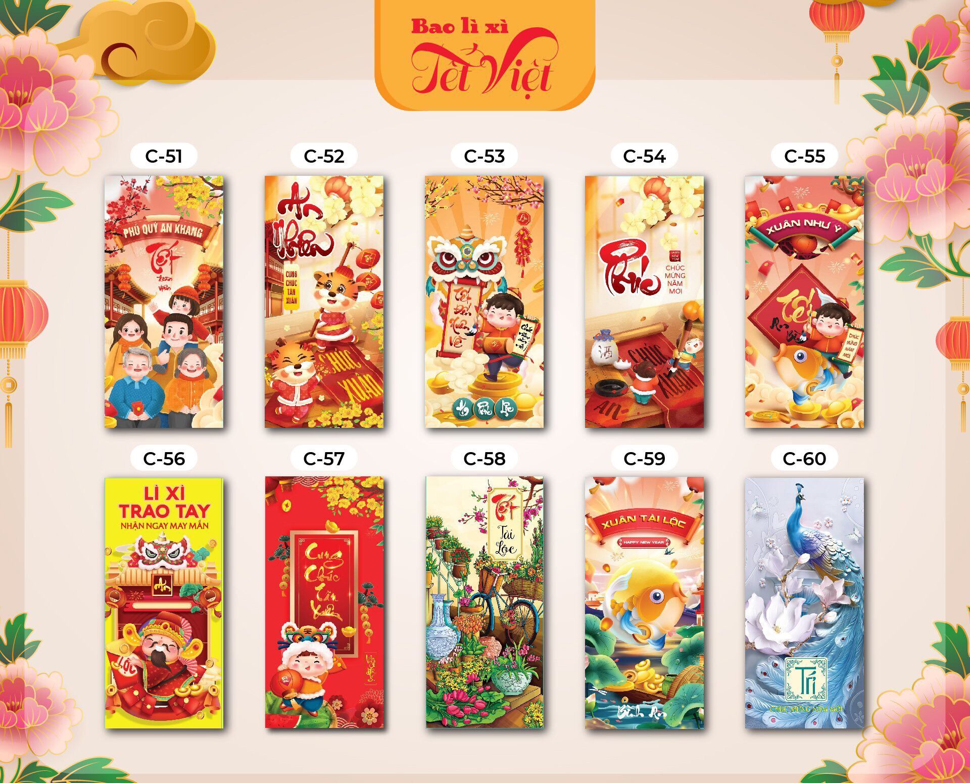 Set 10 bao lì xì tết 2022 giá rẻ