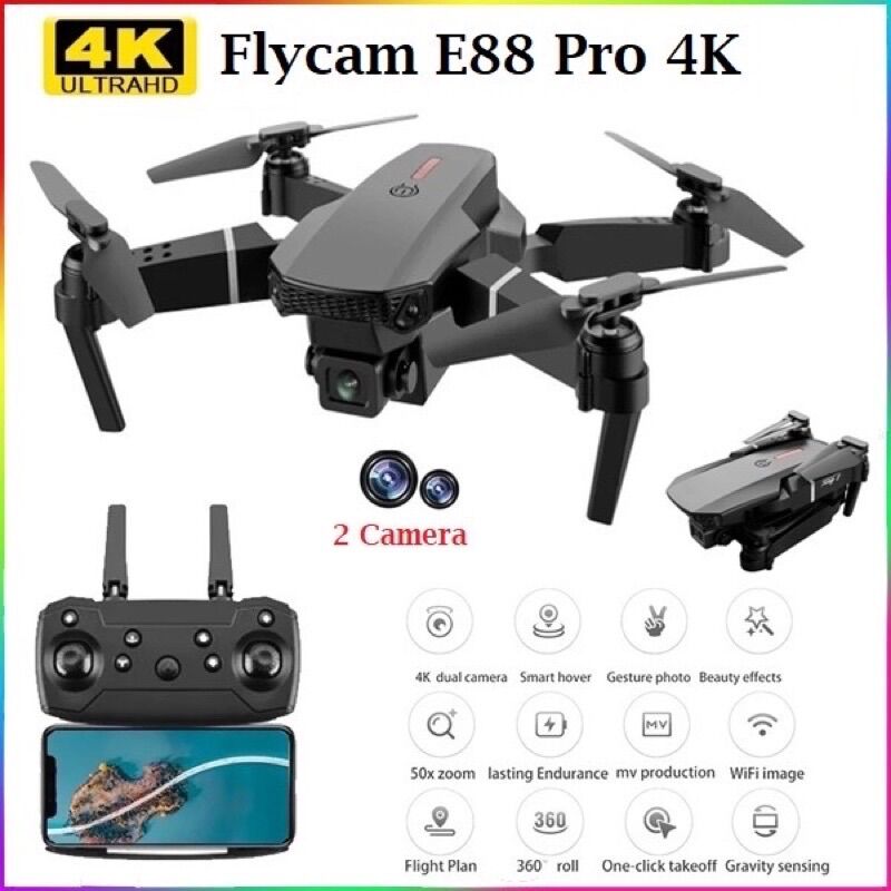 Flycam e88 pro/e525 có 2 camera 4k,pin 1800mah