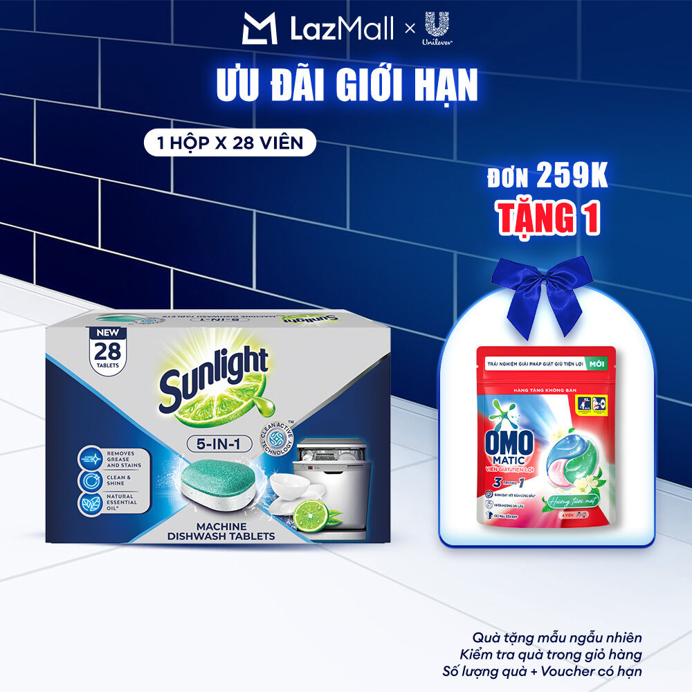 Hộp Viên Rửa Chén Bát SUNLIGHT 5 in 1 Cho Máy Rửa Chén Bát 28V hộp bao bì tùy lô nhập hàng