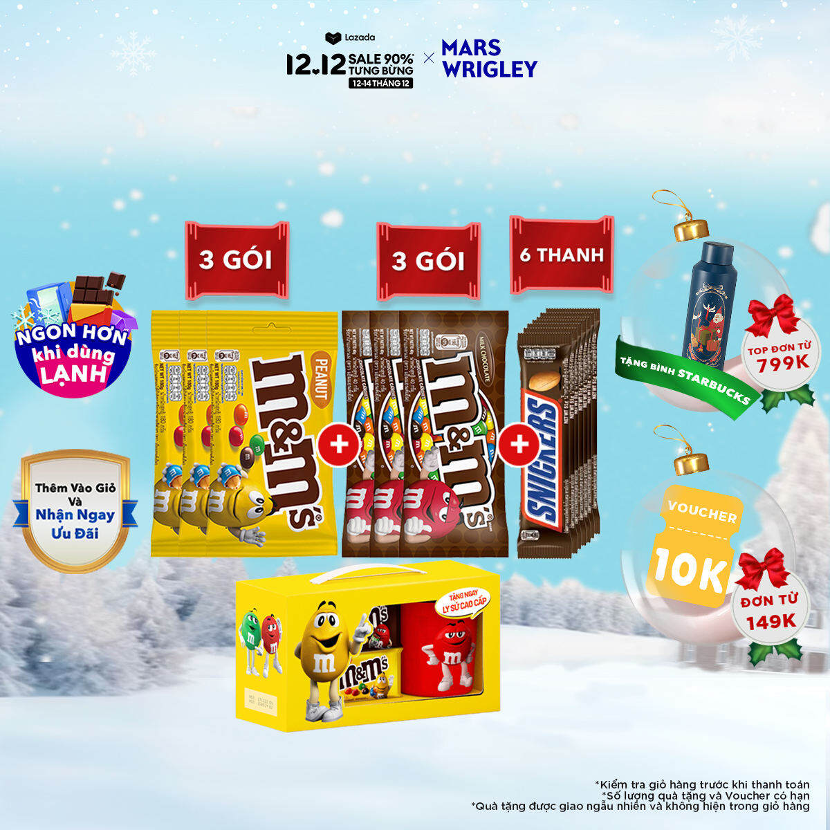 Combo Kẹo Sô Cô La Snickers, M&M's Sữa, M&M's Đậu Phộng