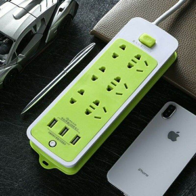 Ổ điện loại đẹp an toàn có chân USB cắm đèn/sặc điện thoại (sẵn loại dây 2.8m, 6 chân cắm, 3 cổng USB) (c20)